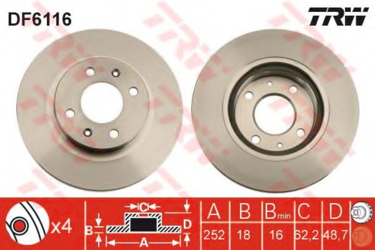 Disc frana KIA PICANTO (TA) (2011 - 2016) TRW DF6116 piesa NOUA