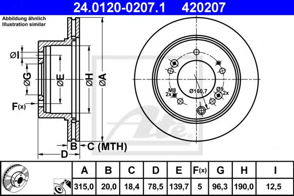 Disc frana KIA SORENTO I (JC) (2002 - 2009) ATE 24.0120-0207.1 piesa NOUA