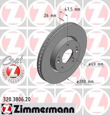 Disc frana KIA SOUL (AM) (2009 - 2013) ZIMMERMANN 320.3806.20 piesa NOUA
