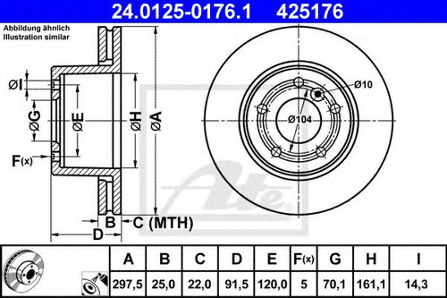 Disc frana LAND ROVER DISCOVERY II (LJ, LT) (1998 - 2004) ATE 24.0125-0176.1 piesa NOUA