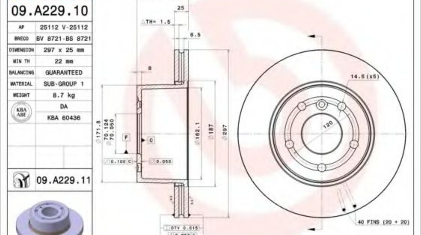 Disc frana LAND ROVER DISCOVERY II (LJ, LT) (1998 - 2004) BREMBO 09.A229.11 piesa NOUA