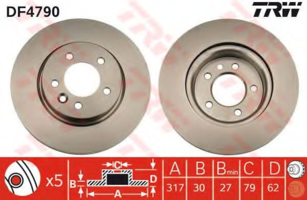 Disc frana LAND ROVER DISCOVERY III (LA, TAA) (2004 - 2009) TRW DF4790 piesa NOUA
