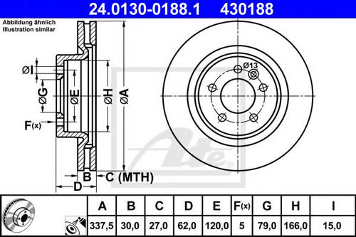 Disc frana LAND ROVER DISCOVERY III (LA, TAA) (2004 - 2009) ATE 24.0130-0188.1 piesa NOUA