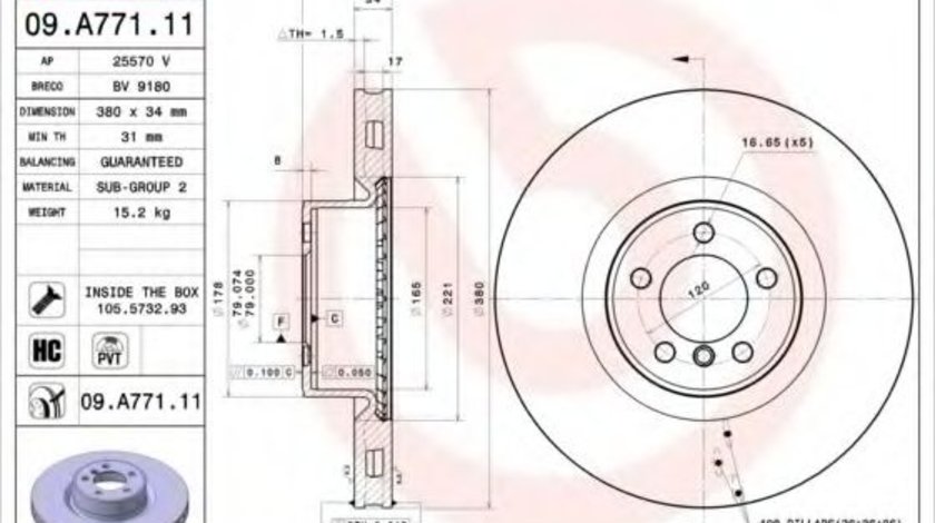 Disc frana LAND ROVER RANGE ROVER III (LM) (2002 - 2012) BREMBO 09.A771.11 piesa NOUA