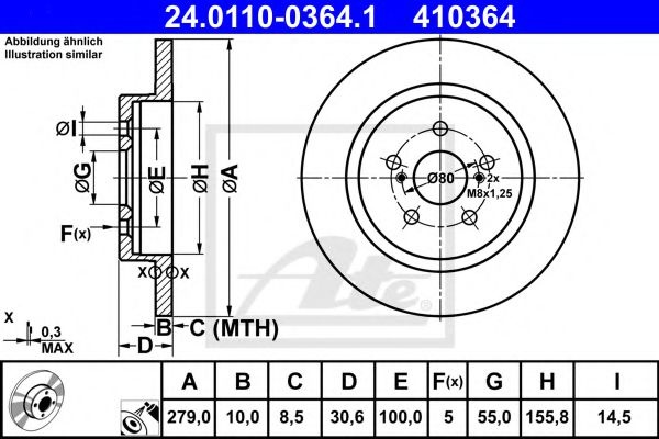 Disc frana LEXUS CT (ZWA1) (2010 - 2016) ATE 24.0110-0364.1 piesa NOUA