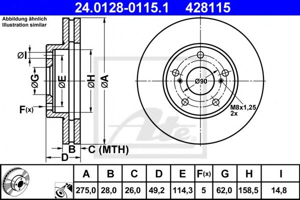 Disc frana LEXUS ES (MCV_, VZV_) (1996 - 2008) ATE 24.0128-0115.1 piesa NOUA