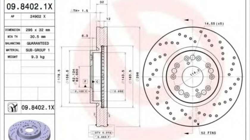 Disc frana LEXUS GS (JZS147) (1993 - 1997) BREMBO 09.8402.1X piesa NOUA