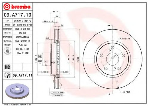 Disc frana LEXUS IS II (GSE2, ALE2, USE2) (2005 - 2016) BREMBO 09.A717.11 piesa NOUA