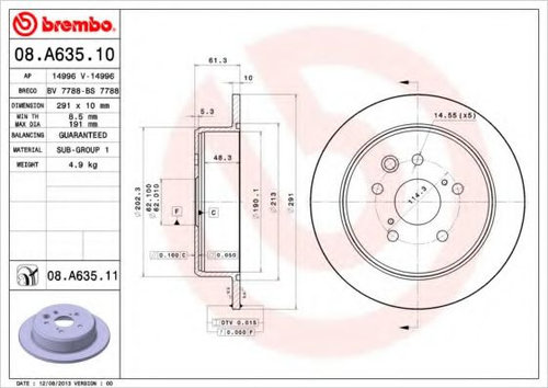 Disc frana LEXUS IS II (GSE2, ALE2, USE2) (2005 - 2016) BREMBO 08.A635.11 piesa NOUA