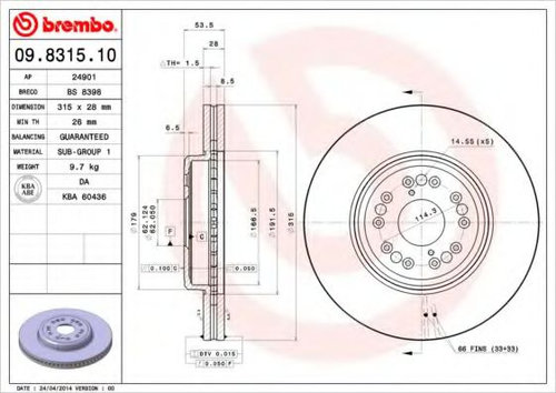Disc frana LEXUS LS (UCF20) (1994 - 2000) BREMBO 09.8315.10 piesa NOUA