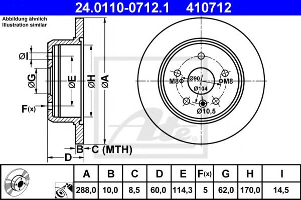 Disc frana LEXUS RX (MCU15) (2000 - 2003) ATE 24.0110-0712.1 piesa NOUA