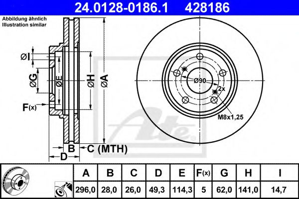 Disc frana LEXUS RX (MCU15) (2000 - 2003) ATE 24.0128-0186.1 piesa NOUA