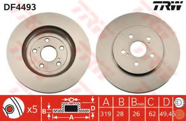 Disc frana LEXUS RX (MHU3, GSU3, MCU3) (2003 - 2008) TRW DF4493 piesa NOUA