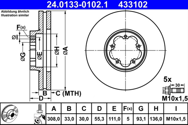 Disc Frana Livrabil 1 Buc Ate Ford 24.0133-0102.1