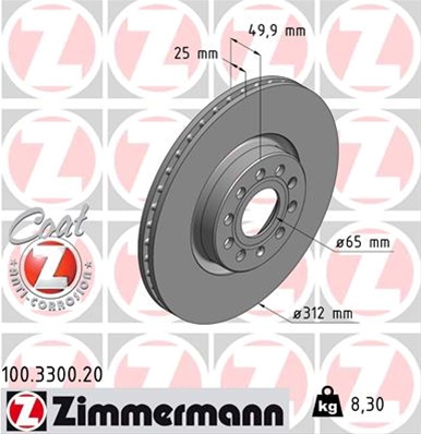 Disc Frana (livrabil Numai Pereche) Zimmermann Vw (Faw) 100.3300.20