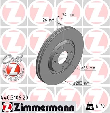 Disc Frana (livrabil Numai Pereche) Zimmermann Citroen/Peugeot 440.3106.20