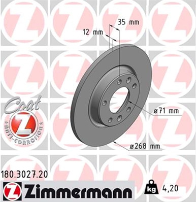 Disc Frana (livrabil Numai Pereche) Zimmermann Citroen/Peugeot 180.3027.20