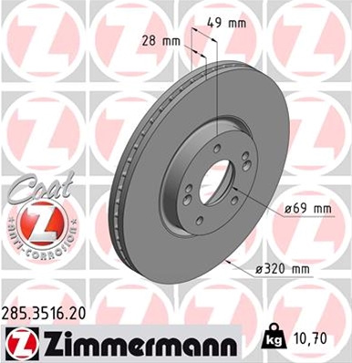 Disc Frana (livrabil Numai Pereche) Zimmermann Hyundai 285.3516.20