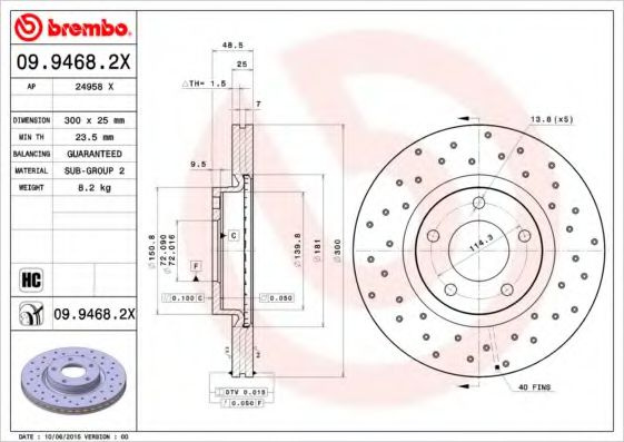 Disc frana MAZDA 3 (BK) (2003 - 2009) BREMBO 09.9468.2X piesa NOUA