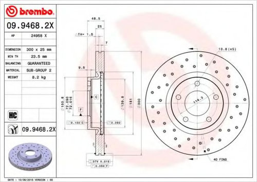 Disc frana MAZDA 3 Limuzina (BK) (1999 - 2009) BREMBO 09.9468.2X piesa NOUA