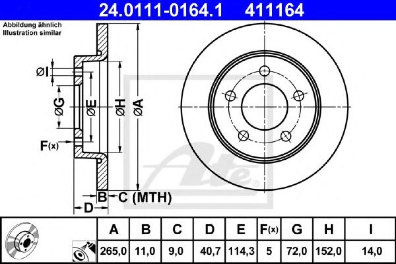 Disc frana MAZDA 3 Limuzina (BL) (2008 - 2016) ATE 24.0111-0164.1 piesa NOUA