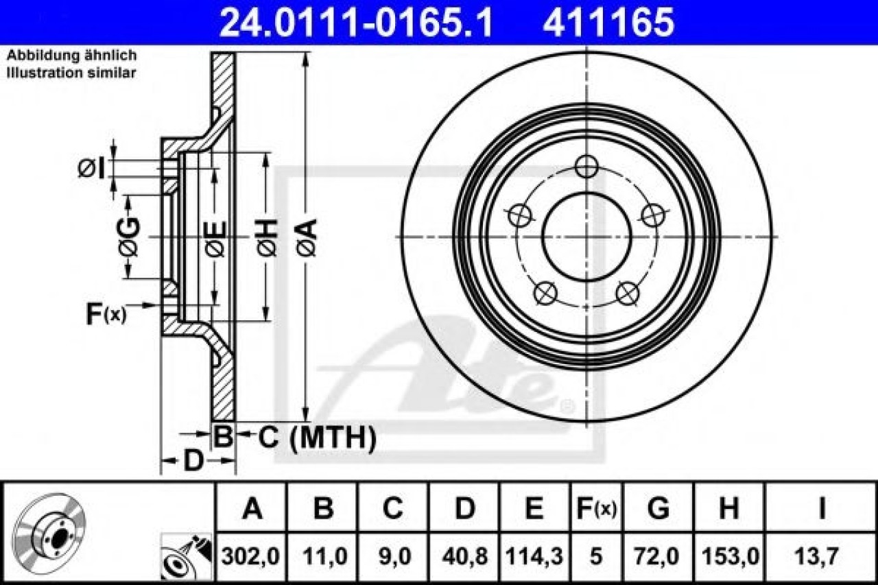 Disc frana MAZDA 5 (CR19) (2005 - 2016) ATE 24.0111-0165.1 piesa NOUA