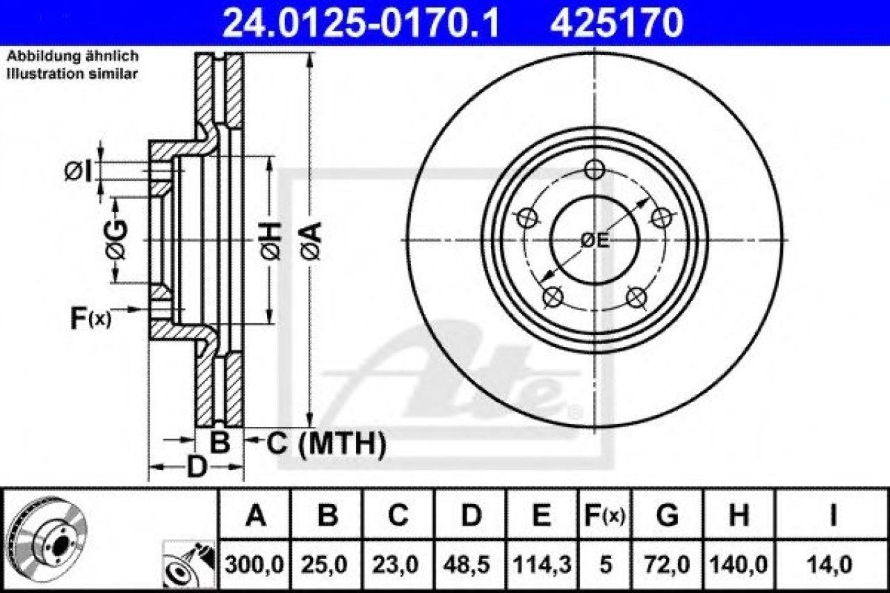 Disc frana MAZDA 5 (CR19) (2005 - 2016) ATE 24.0125-0170.1 piesa NOUA