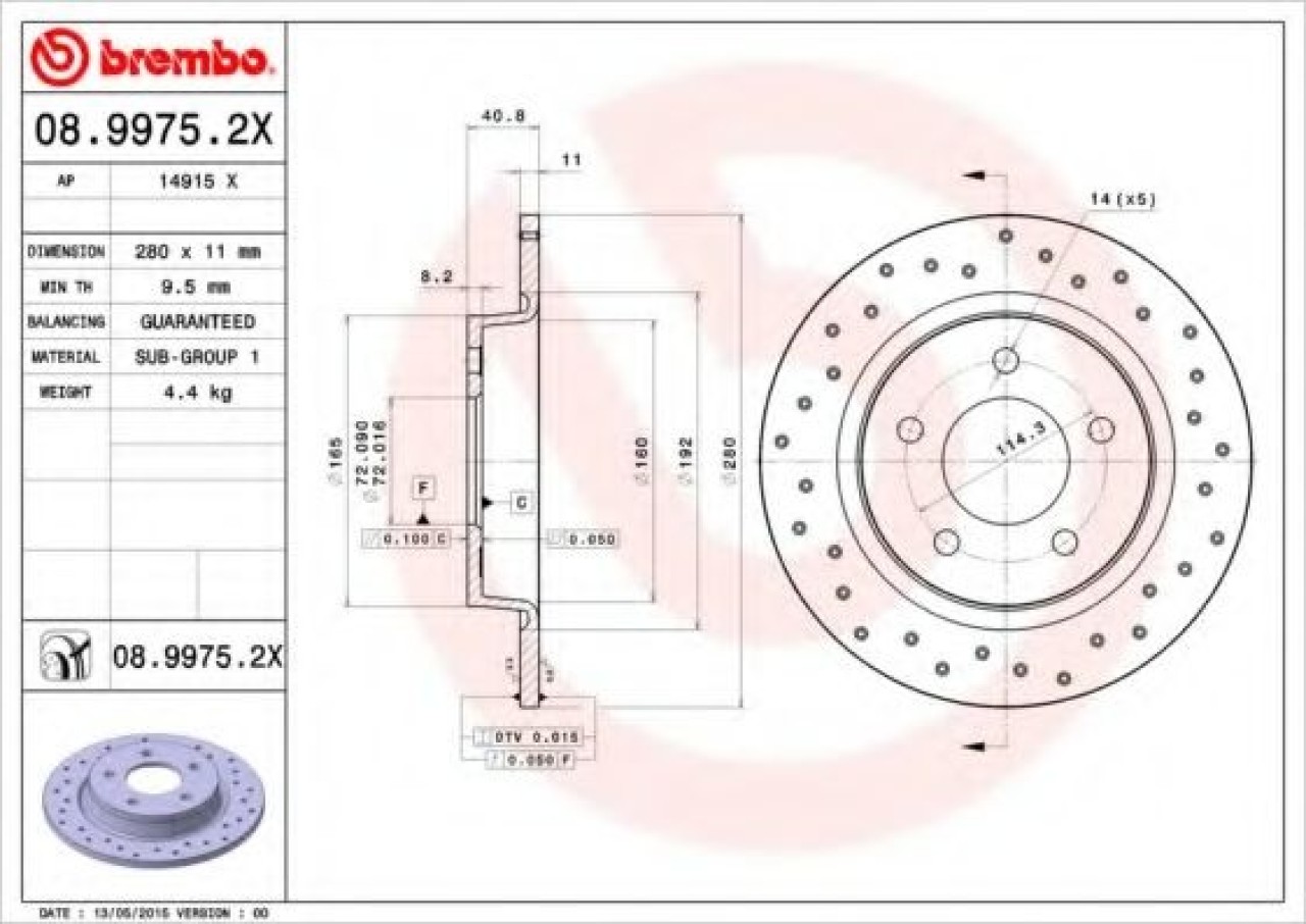 Disc frana MAZDA 5 (CR19) (2005 - 2016) BREMBO 08.9975.2X piesa NOUA