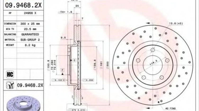 Disc frana MAZDA 5 (CW) (2010 - 2016) BREMBO 09.9468.2X piesa NOUA