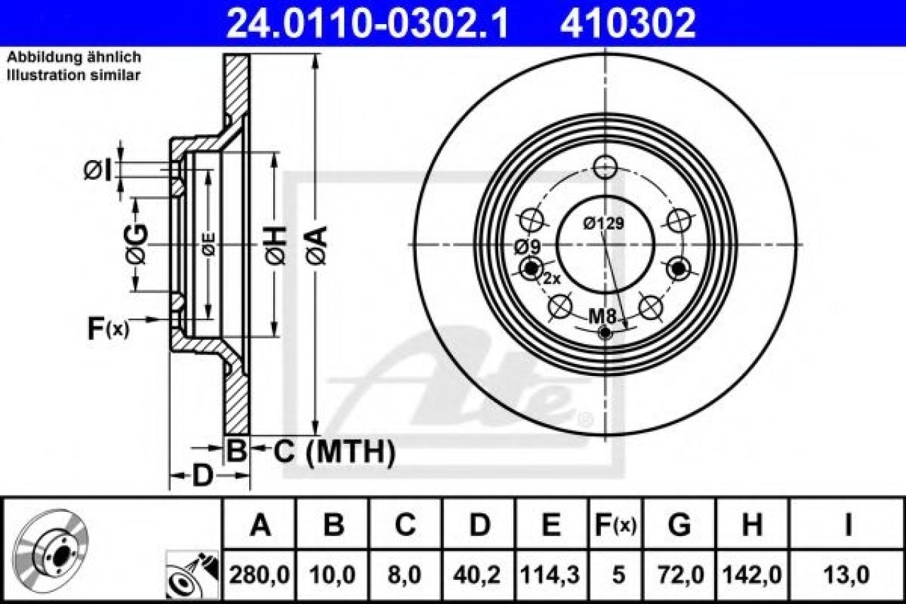 Disc frana MAZDA 6 Combi (GH) (2008 - 2016) ATE 24.0110-0302.1 piesa NOUA