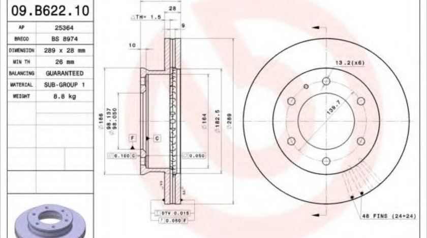 Disc frana MAZDA B-SERIE (UN) (1998 - 2006) BREMBO 09.B622.10 piesa NOUA