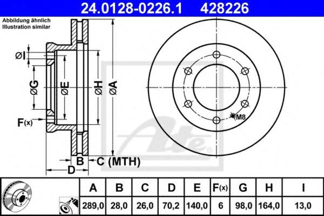 Disc frana MAZDA BT-50 (CD, UN) (2006 - 2016) ATE 24.0128-0226.1 piesa NOUA