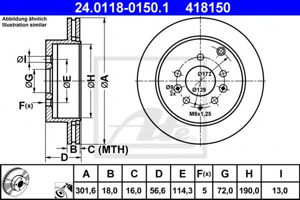 Disc frana MAZDA CX-7 (ER) (2006 - 2016) ATE 24.0118-0150.1 piesa NOUA