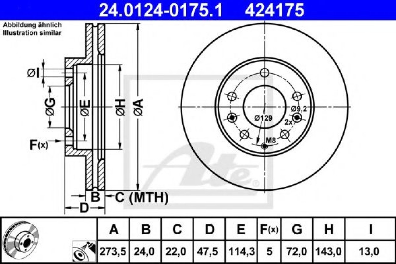 Disc frana MAZDA PREMACY (CP) (1999 - 2005) ATE 24.0124-0175.1 piesa NOUA