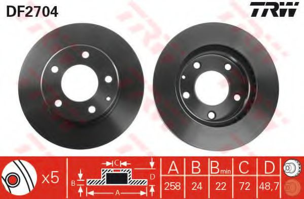 Disc frana MAZDA PREMACY (CP) (1999 - 2005) TRW DF2704 piesa NOUA