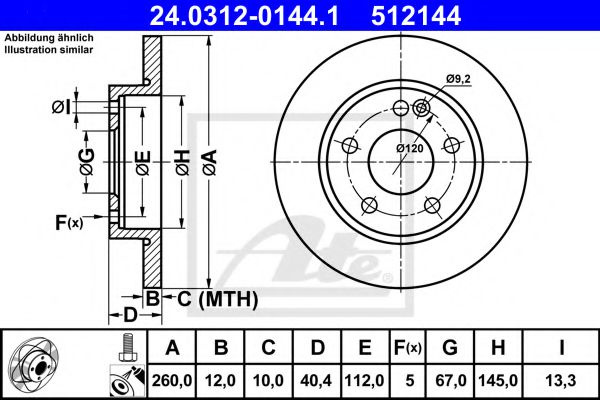 Disc frana MERCEDES A-CLASS (W168) (1997 - 2004) ATE 24.0312-0144.1 piesa NOUA