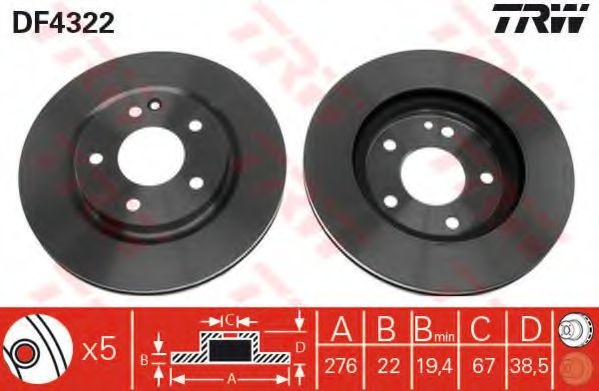 Disc frana MERCEDES A-CLASS (W168) (1997 - 2004) TRW DF4322 piesa NOUA
