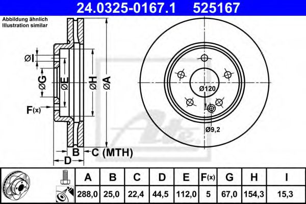 Disc frana MERCEDES A-CLASS (W169) (2004 - 2012) ATE 24.0325-0167.1 piesa NOUA