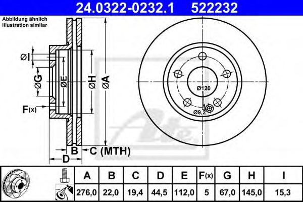 Disc frana MERCEDES A-CLASS (W169) (2004 - 2012) ATE 24.0322-0232.1 piesa NOUA