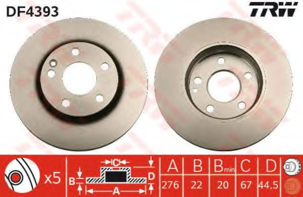 Disc frana MERCEDES A-CLASS (W169) (2004 - 2012) TRW DF4393 piesa NOUA
