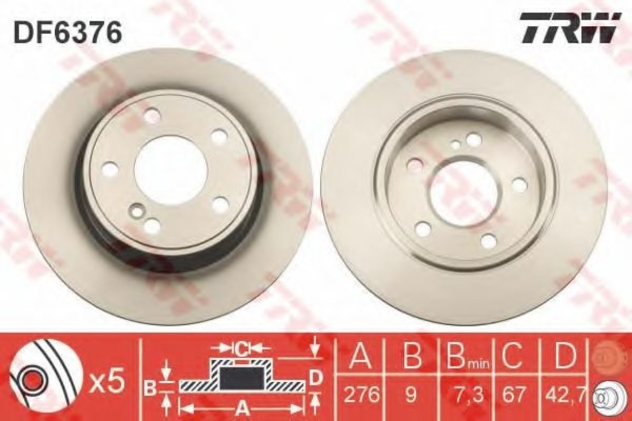 Disc frana MERCEDES A-CLASS (W176) (2012 - 2016) TRW DF6376 piesa NOUA