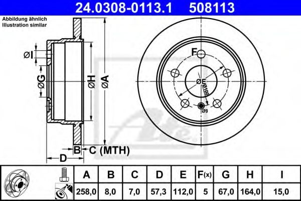 Disc frana MERCEDES B-CLASS (W245) (2005 - 2011) ATE 24.0308-0113.1 piesa NOUA