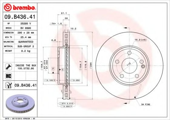 Disc frana MERCEDES B-CLASS (W246, W242) (2011 - 2016) BREMBO 09.B436.41 piesa NOUA