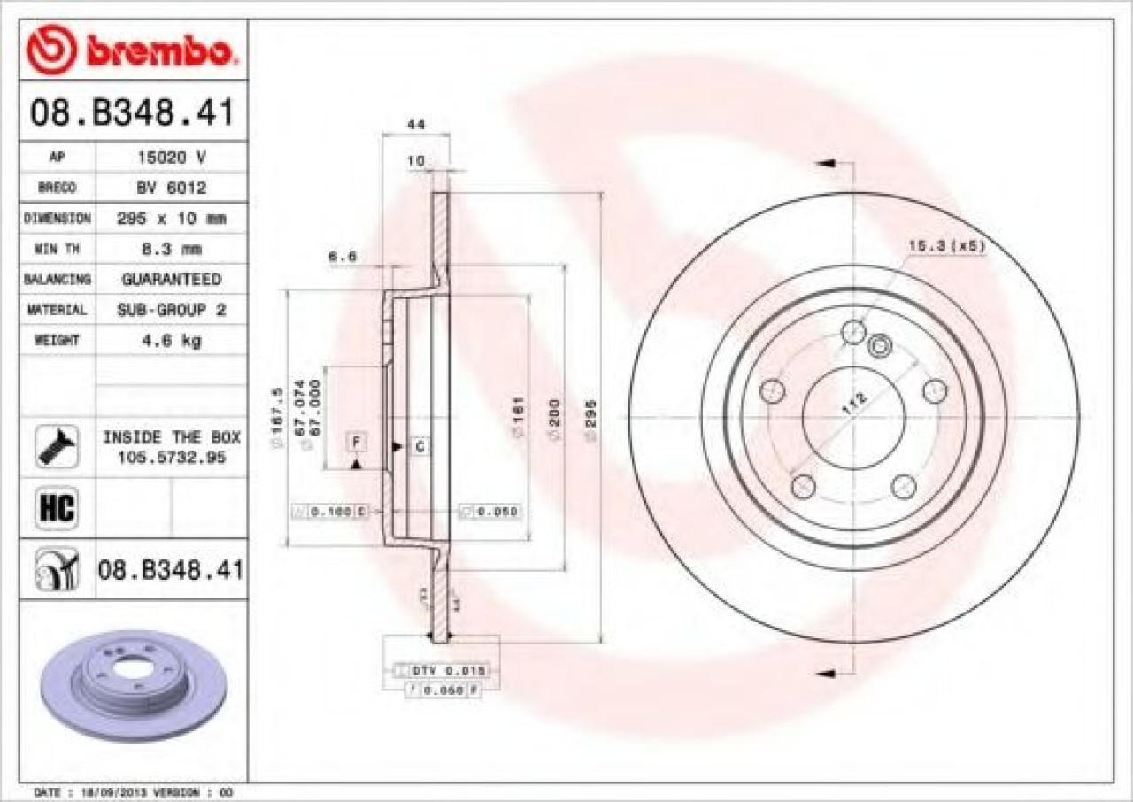 Disc frana MERCEDES B-CLASS (W246, W242) (2011 - 2016) BREMBO 08.B348.41 piesa NOUA