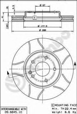 Disc frana MERCEDES C-CLASS Combi (S202) (1996 - 2001) BREMBO 09.6845.75 piesa NOUA