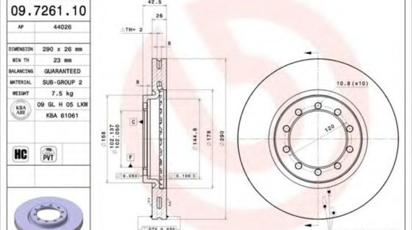 Disc frana MERCEDES C-CLASS Combi (S202) (1996 - 2001) BREMBO 09.7261.10 piesa NOUA