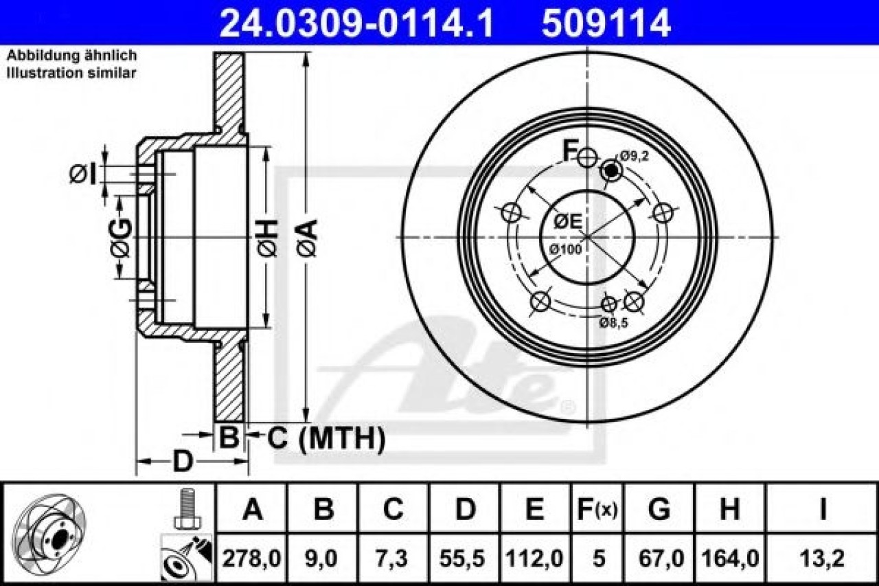Disc frana MERCEDES C-CLASS Combi (S202) (1996 - 2001) ATE 24.0309-0114.1 piesa NOUA
