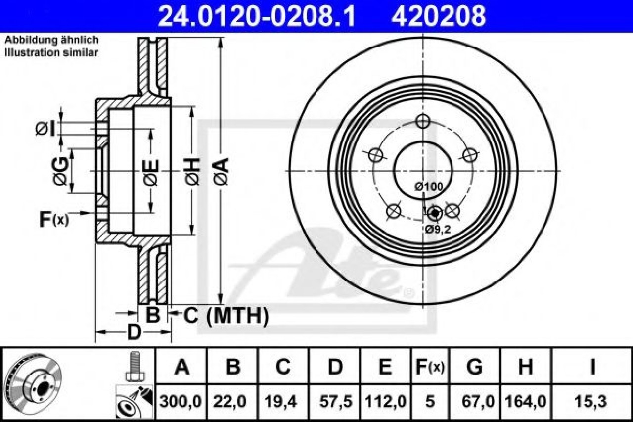 Disc frana MERCEDES C-CLASS Cupe (C204) (2011 - 2016) ATE 24.0120-0208.1 piesa NOUA