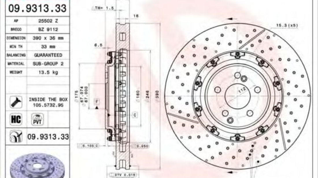 Disc frana MERCEDES C-CLASS Cupe (C204) (2011 - 2016) BREMBO 09.9313.33 piesa NOUA