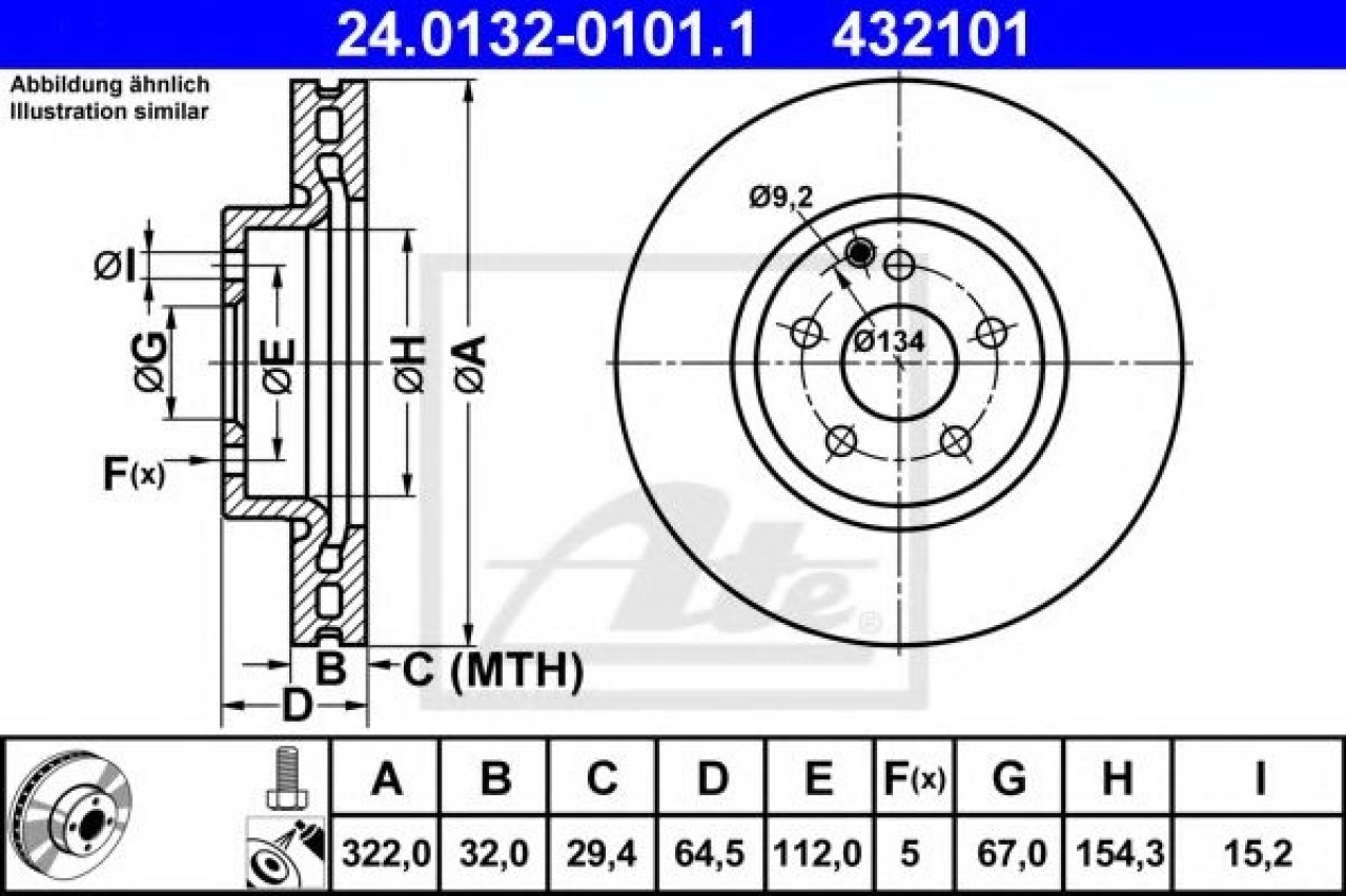 Disc frana MERCEDES C-CLASS Cupe (C204) (2011 - 2016) ATE 24.0132-0101.1 piesa NOUA